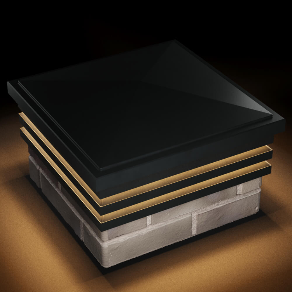 Колпак Zking Бона ХайТек Черный на столб 1.5х1.5 кирпича (385х385мм) с подсветкой в Новороссийске фото