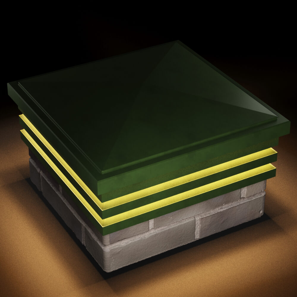 Колпак Zking Бона ХайТек Зеленый на столб 1.5х1.5 кирпича (385х385мм) с подсветкой в Новороссийске фото