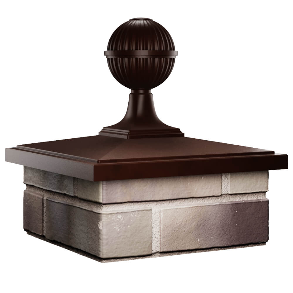 Колпак Zking БонаМоно Коричневый с шаром на столб 1.5х1.5 кирпича (385х385, 400х400мм) в сборе в Новороссийске фото