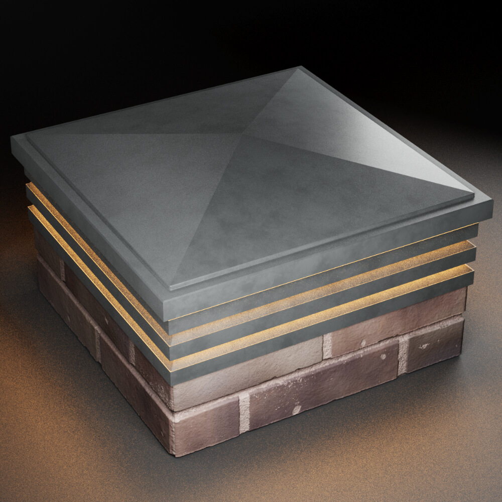 Колпак Zking Бона ХайТек Серый на столб 2х2 кирпича (513х513мм) с подсветкой в Новороссийске фото