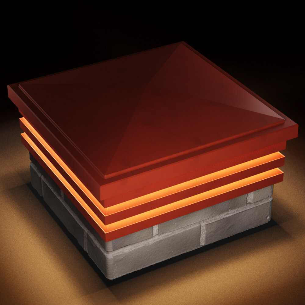 Колпак Zking Бона ХайТек Красный на столб 1.5х1.5 кирпича (385х385мм) с подсветкой в Новороссийске фото