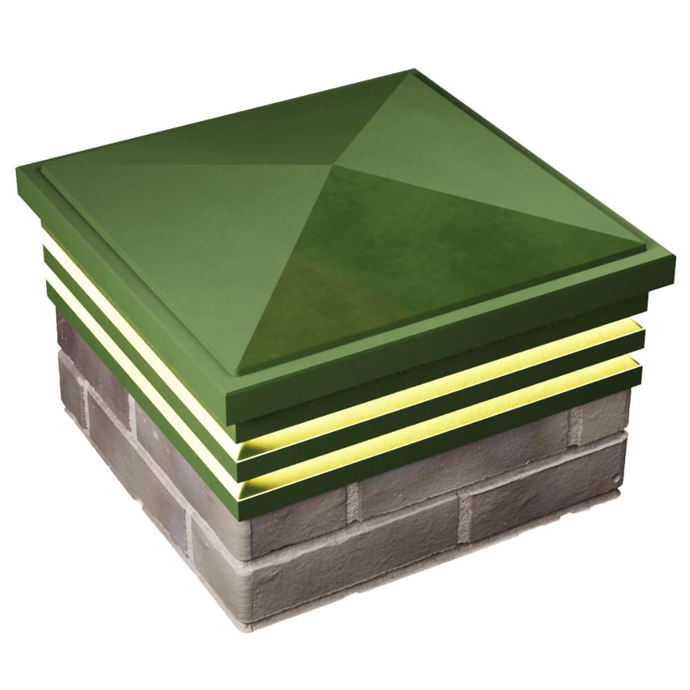 Колпак Zking Бона ХайТек Зеленый на столб 1.5х1.5 кирпича (385х385мм) с подсветкой в Новороссийске фото