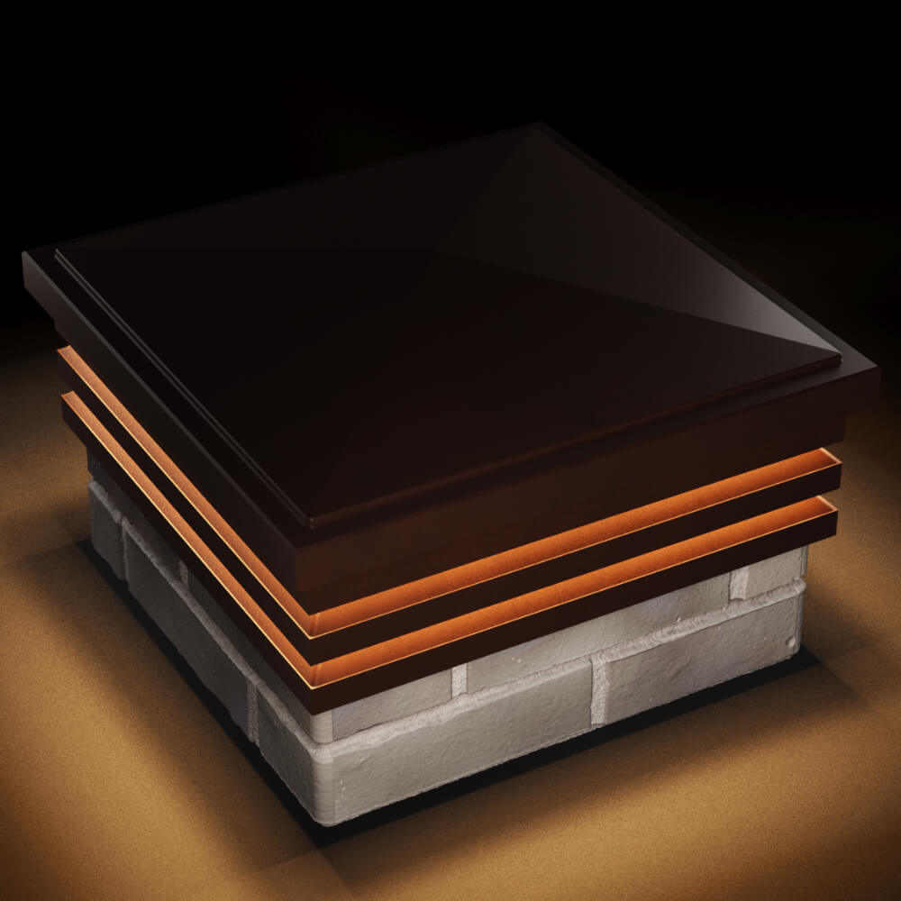 Колпак Zking Бона ХайТек Коричневый на столб 1.5х1.5 кирпича (385х385мм) с подсветкой в Новороссийске фото