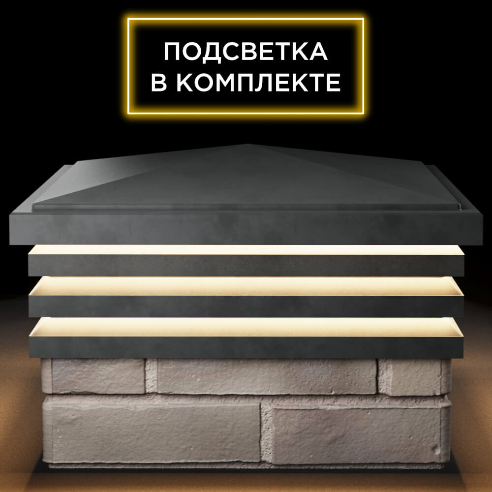 Колпак Zking Бона ХайТек Серый на столб 1.5х1.5 кирпича (385х385мм) с подсветкой Новороссийск фото